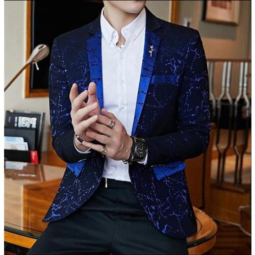 Fashion Mens Jacquard Blazer Sequin Slim Blazer Mens Club Prom Dress Tuxedo Suit Coat Jacket Stage Costume