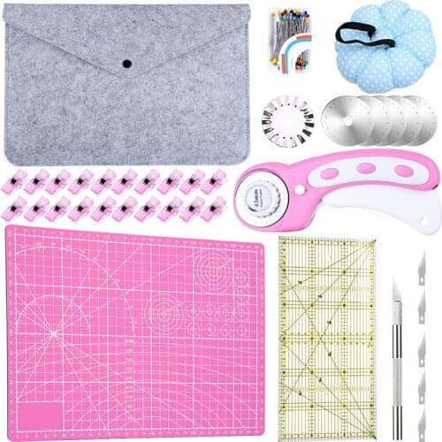 MIUSIE Rotary Cutter Tool Kit With Cutting Mat Carving Knife Clips Storage Bag Patchwork Ruler For Fabric Leather Cutting Tools