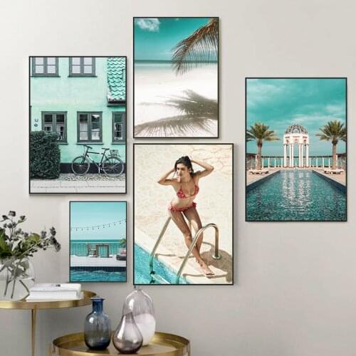 Sea Beach Pineapple Girl Swimming Pool Wall Art Canvas Painting nNordic Art Poster And Print Picture For Living Room Decor TB149