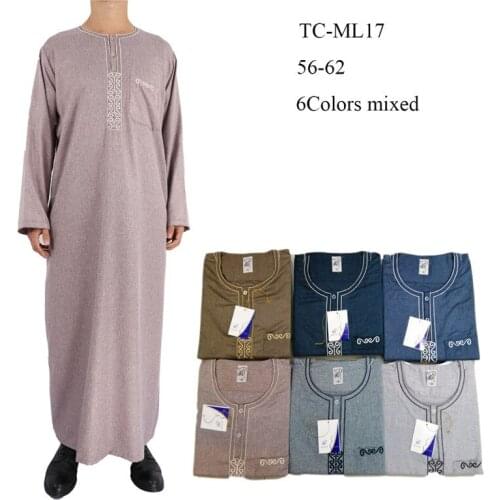 2020 New Muslim Robe Mens Wear Arabia Islamic Round Collar Long Sleeved cotton&Linen Thobe