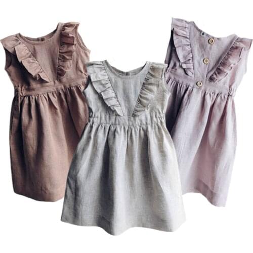 New Summer Toddler Princess Dress 1-4Yrs Kids Cotton Causal Dress Ruffles Pure Color Baby Girl Clothing Korean Japan Style Dress
