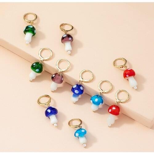 New Retro Colour Acrylic Mushroom Long Pendant Earrings Quality Drop Alloy Earrings for Girls Women Gift Lovely Jewelry