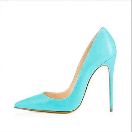 SHOFOO shoes,Beautiful and fashionable womens shoes, patent leather, about 12cm high heels, pointed toe pumps. SIZE:34-45