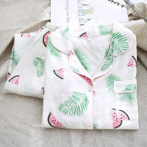 Fdfklak Women Pajamas Cotton Sleepwear Set Pijama Nightwear Watermelon Print Homewear Autumn Long Sleeve Sleep Lounge Pyjama
