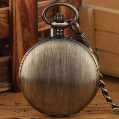 Polishing Bronze Automatic Mechanical Pocket Watch Luminous Pointer Roman Numerals Display Antique Pocket Clock Gift for Men