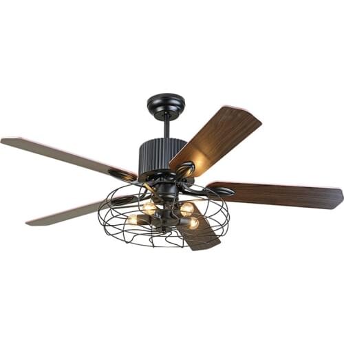 Ceiling fan light home living room restaurant American E27 Loft Iron Wood fan lights bedroom silent Ceiling lamp mx6271621