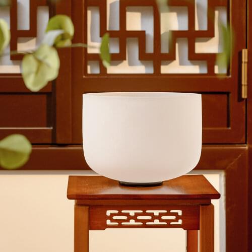 KVKA 432hz Tuned 8 inch A Note 3rd Eye Chakra Frosted Quartz Crystal Singing Bowl for healing