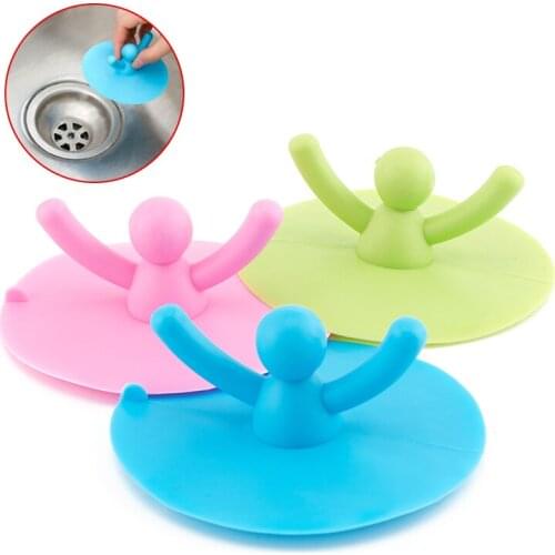 Shower Drain Stopper Plug Cartoon People Silicone Bathtub Cover Hair Catchers for Floor Laundry Kitchen Bathroom NEW