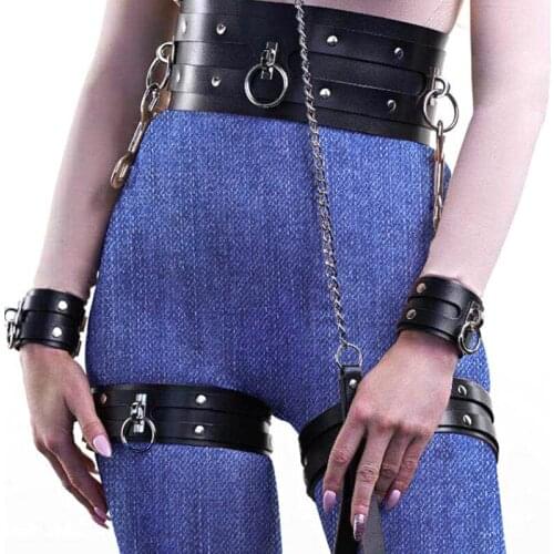 Sexy Women Leather Goth Leg Garter Body Strap Harness Belt Body Waist Bondage thigh Leg Cage Erotic Suspender Wide Waist Belt