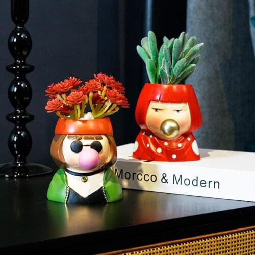 Garden Simulation Flowerpot Modern Minimalist Character Decoration Desktop Succulents Potted Flower Arrangement Home Decoration