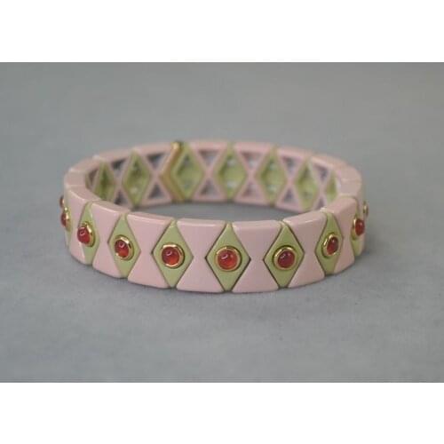 Bohemian Bracelet Handmade PINK GOLDEN EYE Braided Stackable Enamel Railbow Tile Bracelet Street Photography Bangles Dropship