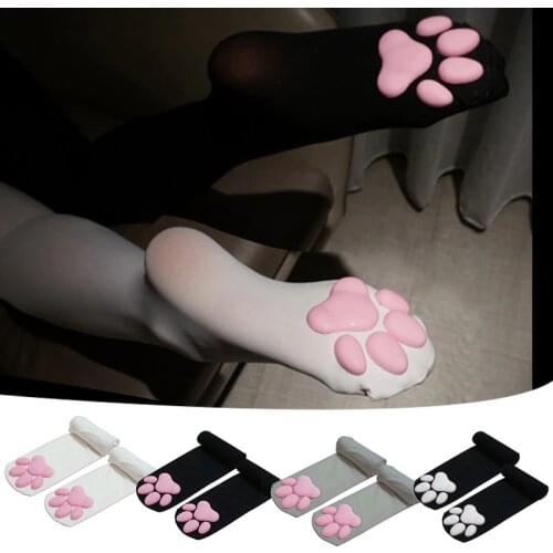 Women Cute Cat Over Knee Socks Long Stockings Cat Claw Socks Sexy Black White Socks 60cm CS506
