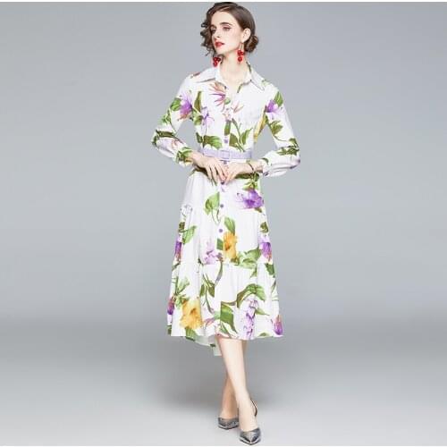 ZUOMAN Women Spring Elegant Floral Dress Shirt High Quality Long Wedding Party Robe Femme Vintage Designer Casual Vestidos