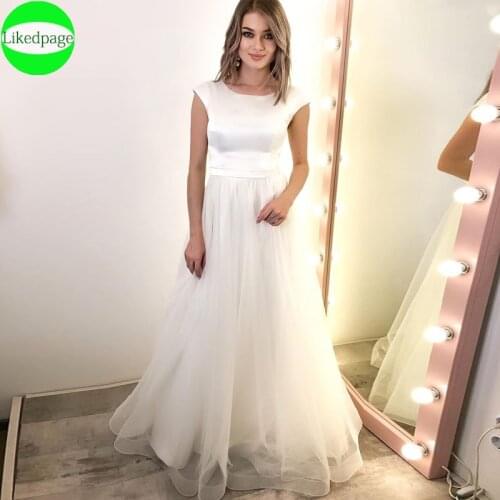 Wedding Dress 2021 Vestidos De Novia Cap Sleeve Simple Floor Length Robe Mariage Femme Boda Bride Gown A Line Trouwjurk Belt