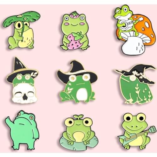 Musician Frog Badge Creative Cartoon Wearing Magic Hat Frog Metal Enamel Brooch Fun Personality Lapel Backpack Jewelry Gift
