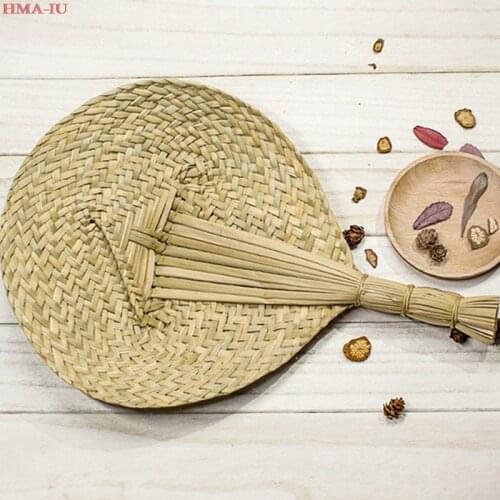 1pc Hand-Woven Fan Cattail Leaf Braided Fan Chinese Style Handmade Straw Fan