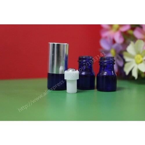 10pcs 1ml blue roll on roller bottles for essential oils roll-on refillable perfume bottle deodorant containers with silver lid