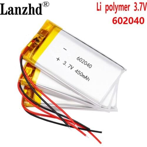 10pcs Lipo Cells 602040 3.7V 450mAh Lithium Polymer Rechargeable Battery For GPS MP3 MP4 Driving Recorder