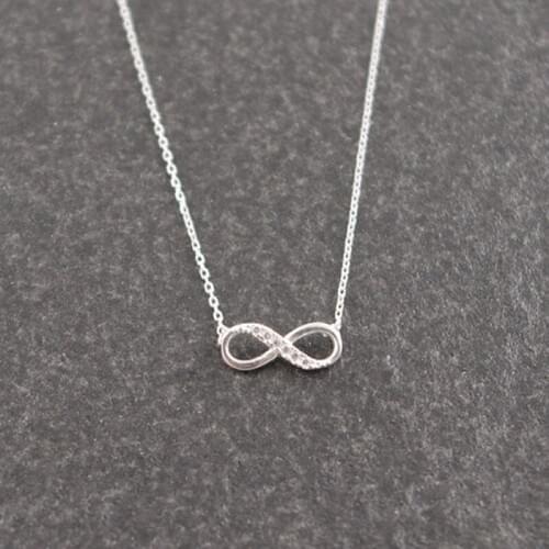 10pcs/Lot Of Classic Infinity Symbol Rhinestone Pendant Necklace Silver Gold-color Chain Free Shipping Wholesale