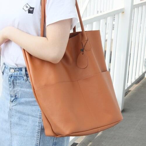 100% Soft Genuine Leather Handbags Women Tote Bag Luxury Large Capacity Daily Female Shoulder Bags Casual Designer Shopper Bag