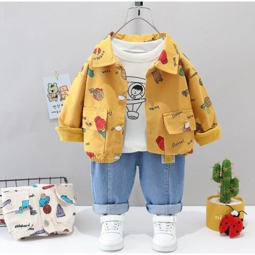 2021 Spring Baby Boys Clothing Formal Infant Full Cartoon Letter Jacket Shirt Jeans 2Pcs/Sets Kids Cotton Children Leisure Suits