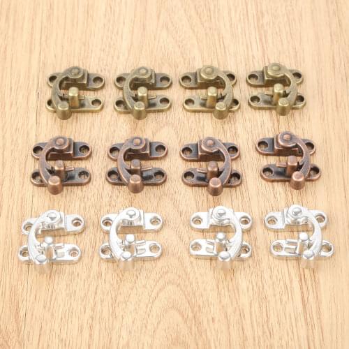2pcs Vintage Wooden Box Padlock Antique Jewelry Box Latch Hasp Buckle Horn Catch Clasp Hook Lock Furniture Hardware W/ Screws