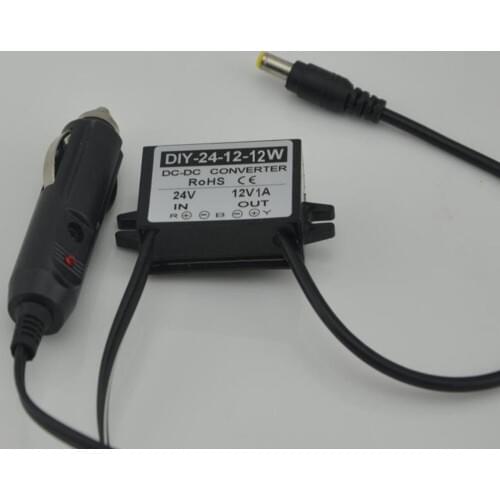 24V Step Down To 12V 1A Waterproof DC-DC Converter Car Power Buck Module Voltage Regulator With a Cigarette lighter Plug To DC
