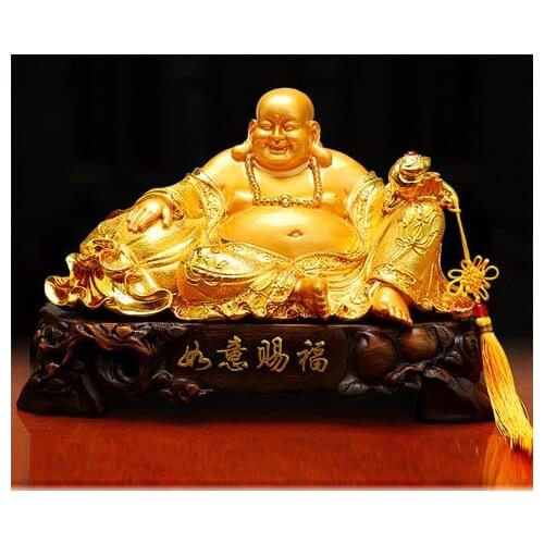 28cmResin electroplating gold furnishing articles maitreya sitting room office decoration home decoration laughing buddha statue