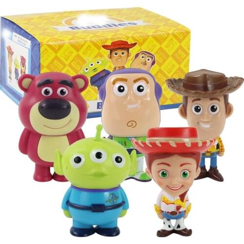 5pcs/lot 8-10cm Toy Story Q Version Figure Doll Woody Buzz Lightyear Jessie Alien Bear PVC Model Mini Toys