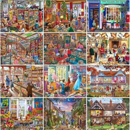 AZQSD Diamond Painting House New Arrival Landscape Needlework Diamond Embroidery Sale Shop Mosaic Rhinestones Decor For Home