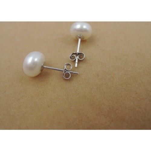 Drop FREE SHIPPING, 100% nature freshwater pearl stud-earring,925 silver hook,4-5 mm round mini pearl.button shape