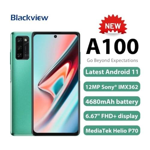 Blackview A100 Helio P70 Android 11 Smartphone 6GB+128GB 6.67" 4680mAh Cellphone NFC 4G LTE 12.0 MP Mobile Phone 18W Fast Charge