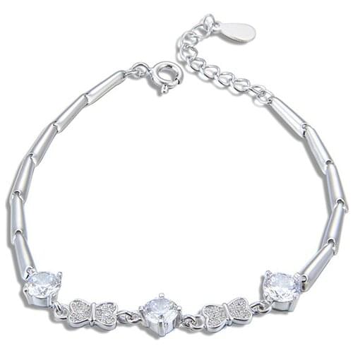 Noble Women Bracelet Pure S925 Sterling Silver Bracelet Bow Zircon Jewelry Girlfriend Silver Bracelet Lovers Jewelry Gift