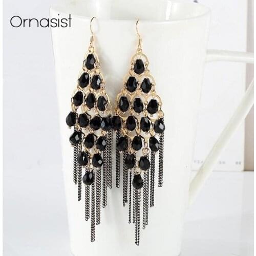 Bohemian Crystal Tassel Long Earrings Handmade Beaded Versatile Dangle Earring Female Dress Accessories