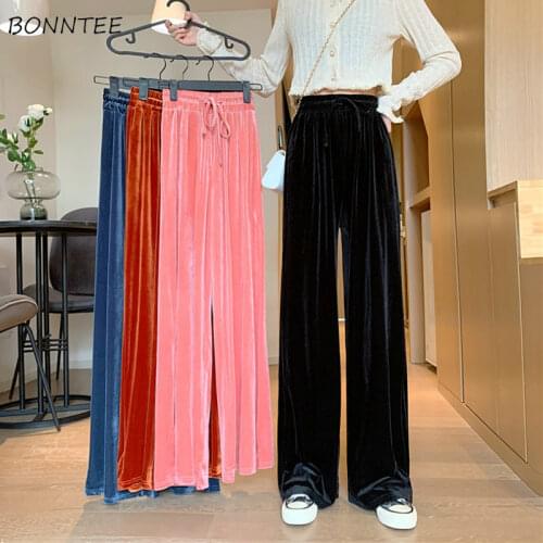 Pants Women Wide Leg Loose Soft Trendy Large Size Pleuche High Waist Ulzzang Leisure Drawstring Autumn Ladies Trouser Pantalones