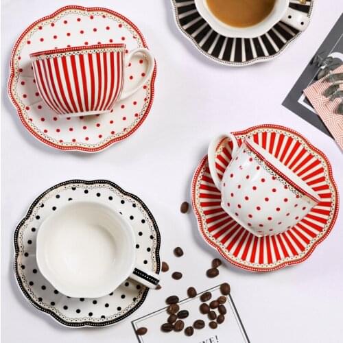 European striped ceramic coffee cup and saucer set home afternoon tea set French Phnom Penh flower teacup spoon mug
