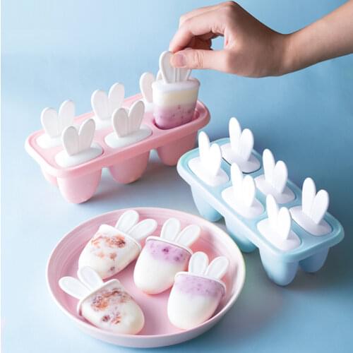 6 Grids Ice Cream Mold Candy DIY Mould Popsicle Sticks Food Plastic Ice Lolly Portable Round Ice Cube Shape Bar Ice Cube Mold