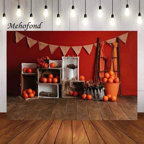 Mehofond Photography Background Orange Wall Flower Wood Floor Girl 1st Birthday Party Cake Smash Portrait Backdrop Photo Studio