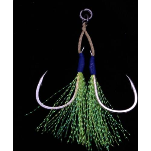 FUNADAIKO Fishing Hooks Sea Luminous Fish Assist Hook Double Fishery Fishhooks Jig Slow Feather hook 1/0 2/0 3/0 4/0