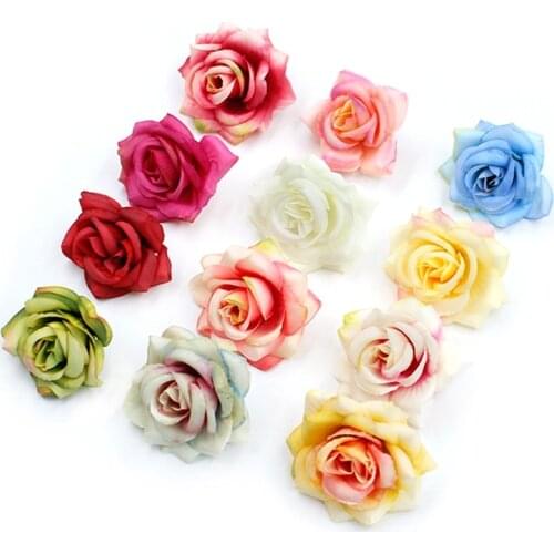 10pcs/lot 6cm Artificial flower high quality Silk Rose Head Wedding Home Decoration DIY Flower Wall Scrapbook Gift Box