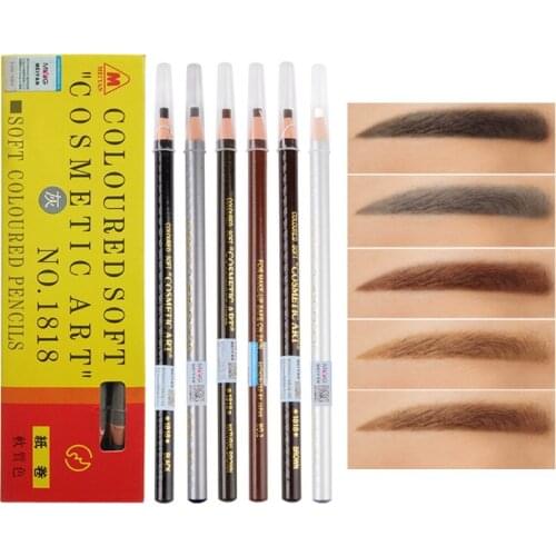 12pcs/box Top quality eyes makeup Eyebrow pencil Waterproof Eyebrow pen black brown gray white wire drawing Eyebrow pencil