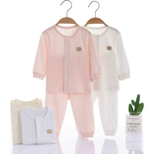 Baby Underwear Set Summer Thin Newborn Girls Pajamas Long Sleeve Split Sleepwear Suits Pure Cotton Thin Base Coat For Infants