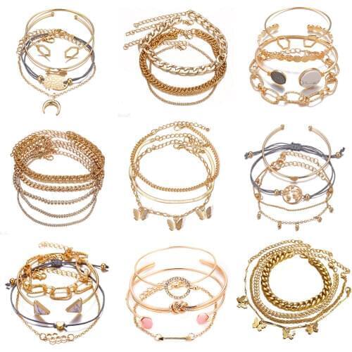Fashion Punk Gold Color Stacking Thick Chain Bracelet for Women Hip Hop Layered Corrugated Snake Bracelet Set Pulseras