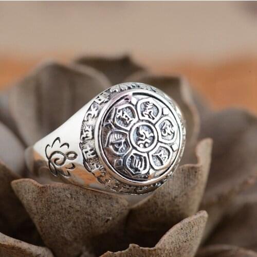 L&P Vintage Mantra 925 Pure Silver Adjustable Rings For Women&Men Scripture Gift Ring Thai Silver Jewelry Accessories