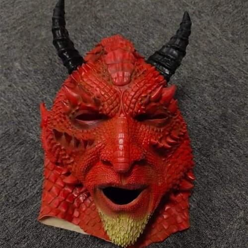 Demon Mask King Of Lies Belial Halloween Scary Party Cosplay Clothing Latex Terror Headgear Long Horns