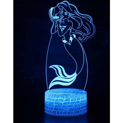 Cartoon mermaid theme 3D Lamp LED night light 7 Color Change Touch Mood Lamp Christmas present Dropshippping