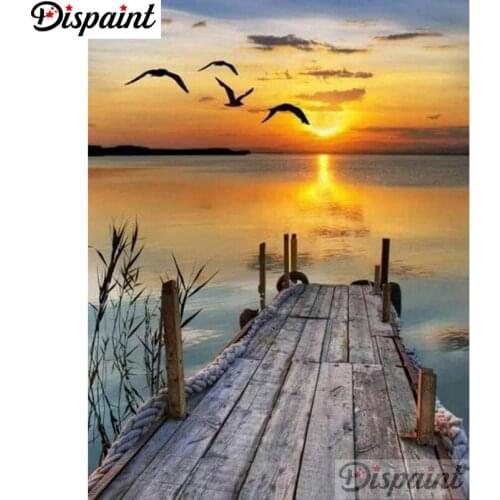 Dispaint 5D Diy Diamond Painting Cross Stitch "Sunset bridge scenery"Home Decor Full Rhinestones Inlay Diamond Embroidery A12925