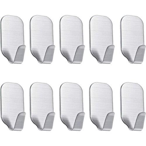 A Set of 10 Sticky Stainless Steel Wall Brackets for Bathrobes, Towels, Kitchen and Bathroom-Waterproof and Rustproof
