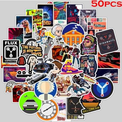 50Pcs Movie Back To The Future Stickers Pack For On The Laptop Fridge Phone Skateboard Travel Suitcase Sticker