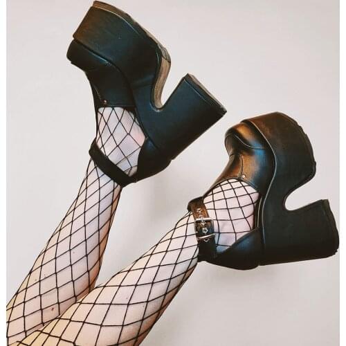 Brand New 2021 Summer Dropship INS Sale Chunky High Heel Black Gothic Style Lolita Cool Platform Sandals Women Shoes Big Size 43